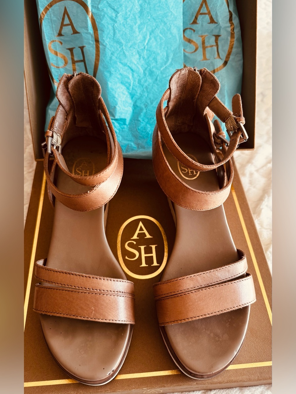 ASH Made in Italy Brown Platform Wedge Leather Sandals 38 M, US 8